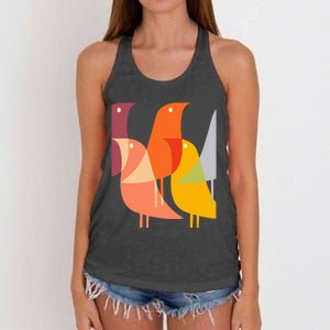 Bird Print Art Deco 60s Style Minimal Hippy Retro Cool Women's Knotted Racerback Tank