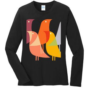 Bird Print Art Deco 60s Style Minimal Hippy Retro Cool Ladies Long Sleeve Shirt