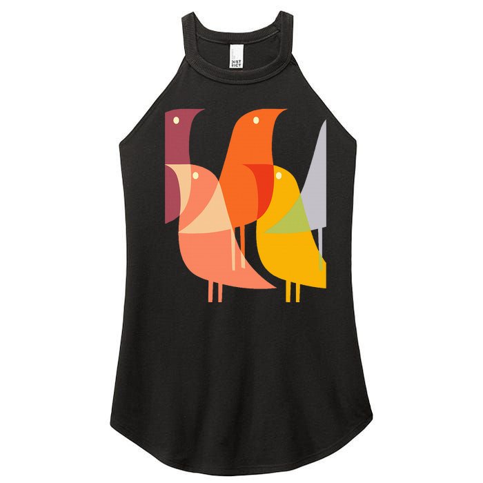 Bird Print Art Deco 60s Style Minimal Hippy Retro Cool Women's Perfect Tri Rocker Tank