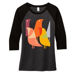 Bird Print Art Deco 60s Style Minimal Hippy Retro Cool Women's Tri-Blend 3/4-Sleeve Raglan Shirt