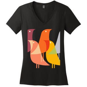 Bird Print Art Deco 60s Style Minimal Hippy Retro Cool Women's V-Neck T-Shirt