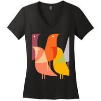 Bird Print Art Deco 60s Style Minimal Hippy Retro Cool Women's V-Neck T-Shirt