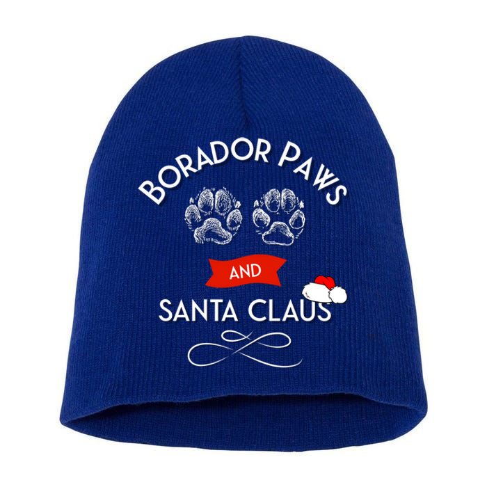 Borador Paws And Santa Claus Dog Lover Gift Short Acrylic Beanie