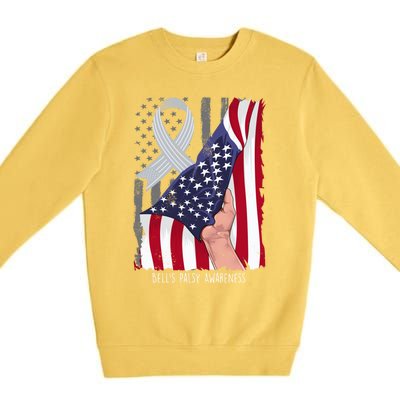 Bell’s Palsy Awareness Vintage American Flag Silver Ribbon Funny Gift Premium Crewneck Sweatshirt