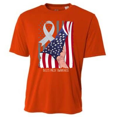 Bell’s Palsy Awareness Vintage American Flag Silver Ribbon Funny Gift Cooling Performance Crew T-Shirt