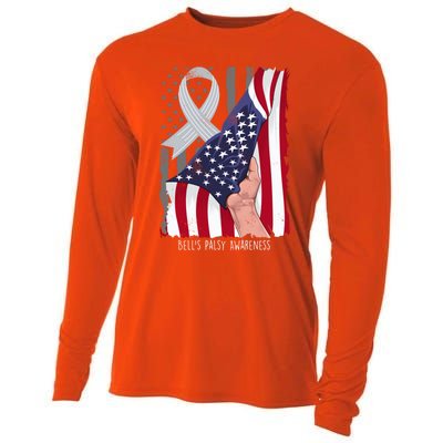 Bell’s Palsy Awareness Vintage American Flag Silver Ribbon Funny Gift Cooling Performance Long Sleeve Crew