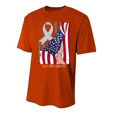 Bell’s Palsy Awareness Vintage American Flag Silver Ribbon Funny Gift Performance Sprint T-Shirt