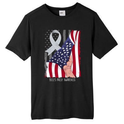 Bell’s Palsy Awareness Vintage American Flag Silver Ribbon Funny Gift Tall Fusion ChromaSoft Performance T-Shirt