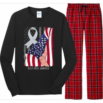 Bell’s Palsy Awareness Vintage American Flag Silver Ribbon Funny Gift Long Sleeve Pajama Set