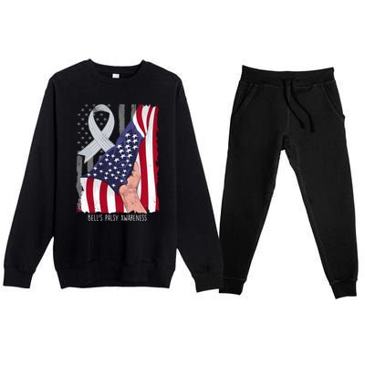 Bell’s Palsy Awareness Vintage American Flag Silver Ribbon Funny Gift Premium Crewneck Sweatsuit Set