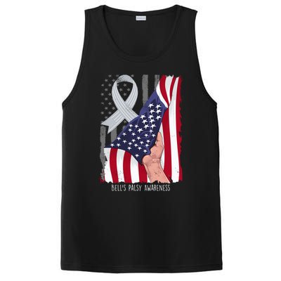 Bell’s Palsy Awareness Vintage American Flag Silver Ribbon Funny Gift PosiCharge Competitor Tank