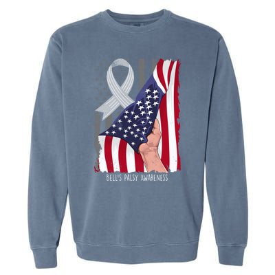 Bell’s Palsy Awareness Vintage American Flag Silver Ribbon Funny Gift Garment-Dyed Sweatshirt