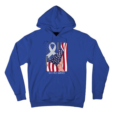 Bell’s Palsy Awareness Vintage American Flag Silver Ribbon Funny Gift Hoodie