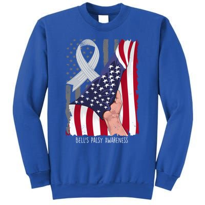 Bell’s Palsy Awareness Vintage American Flag Silver Ribbon Funny Gift Sweatshirt