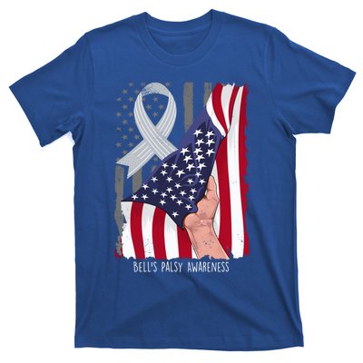 Bell’s Palsy Awareness Vintage American Flag Silver Ribbon Funny Gift T-Shirt