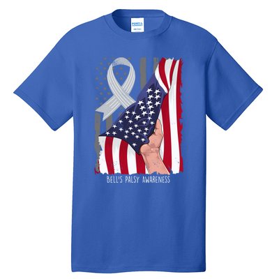 Bell’s Palsy Awareness Vintage American Flag Silver Ribbon Funny Gift Tall T-Shirt