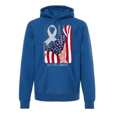 Bell’s Palsy Awareness Vintage American Flag Silver Ribbon Funny Gift Premium Hoodie