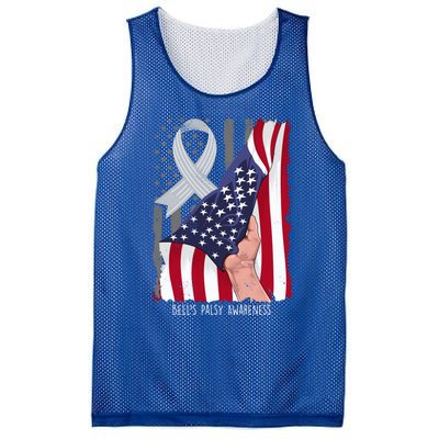 Bell’s Palsy Awareness Vintage American Flag Silver Ribbon Funny Gift Mesh Reversible Basketball Jersey Tank