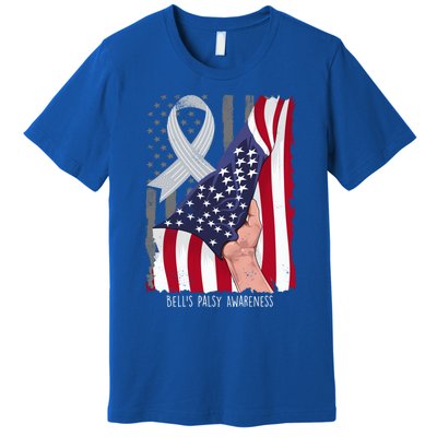 Bell’s Palsy Awareness Vintage American Flag Silver Ribbon Funny Gift Premium T-Shirt