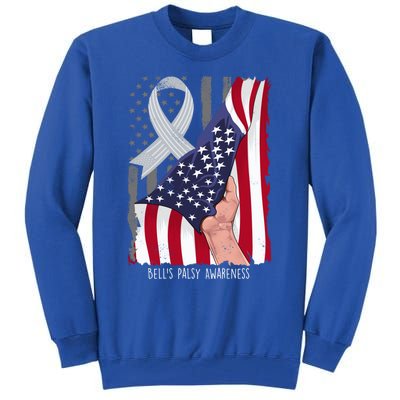 Bell’s Palsy Awareness Vintage American Flag Silver Ribbon Funny Gift Tall Sweatshirt