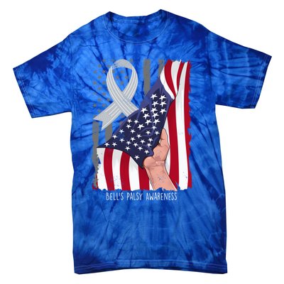 Bell’s Palsy Awareness Vintage American Flag Silver Ribbon Funny Gift Tie-Dye T-Shirt