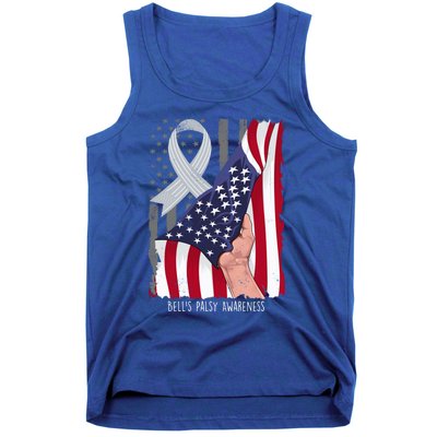 Bell’s Palsy Awareness Vintage American Flag Silver Ribbon Funny Gift Tank Top