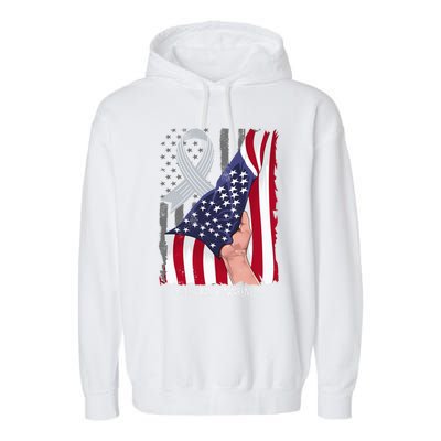 Bell’s Palsy Awareness Vintage American Flag Silver Ribbon Funny Gift Garment-Dyed Fleece Hoodie