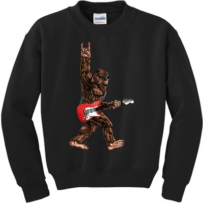 Bigfoot Playing A Electric Guitar Rock On Sasquatch Big Foot Kids Sweatshirt