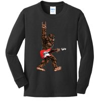 Bigfoot Playing A Electric Guitar Rock On Sasquatch Big Foot Kids Long Sleeve Shirt