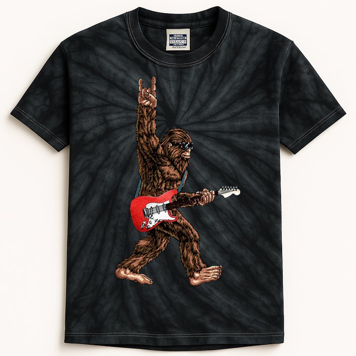 Bigfoot Playing A Electric Guitar Rock On Sasquatch Big Foot Kids Tie-Dye T-Shirt