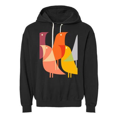 Bird Print Art Deco 60s Style Minimal Hippy Retro Cool Garment-Dyed Fleece Hoodie