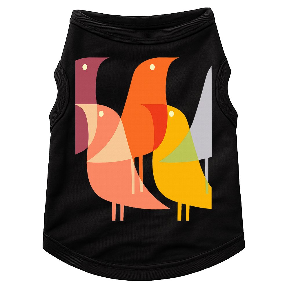 Bird Print Art Deco 60s Style Minimal Hippy Retro Cool Doggie Tank