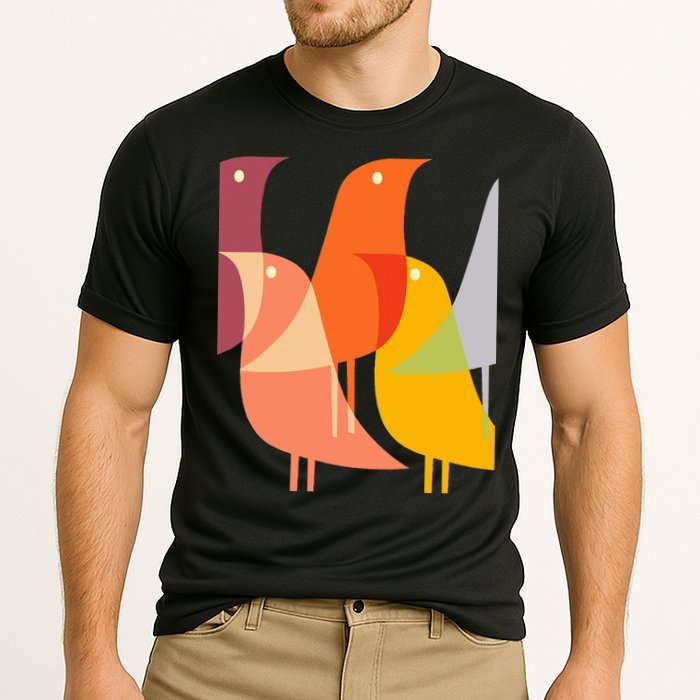 Bird Print Art Deco 60s Style Minimal Hippy Retro Cool Performance Shirt