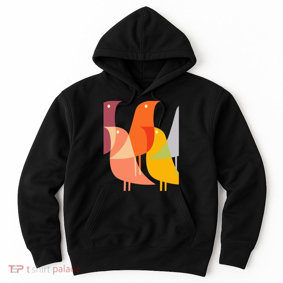 Bird Print Art Deco 60s Style Minimal Hippy Retro Cool Hoodie