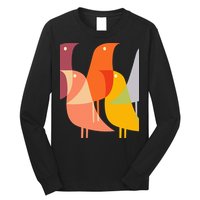 Bird Print Art Deco 60s Style Minimal Hippy Retro Cool Long Sleeve Shirt