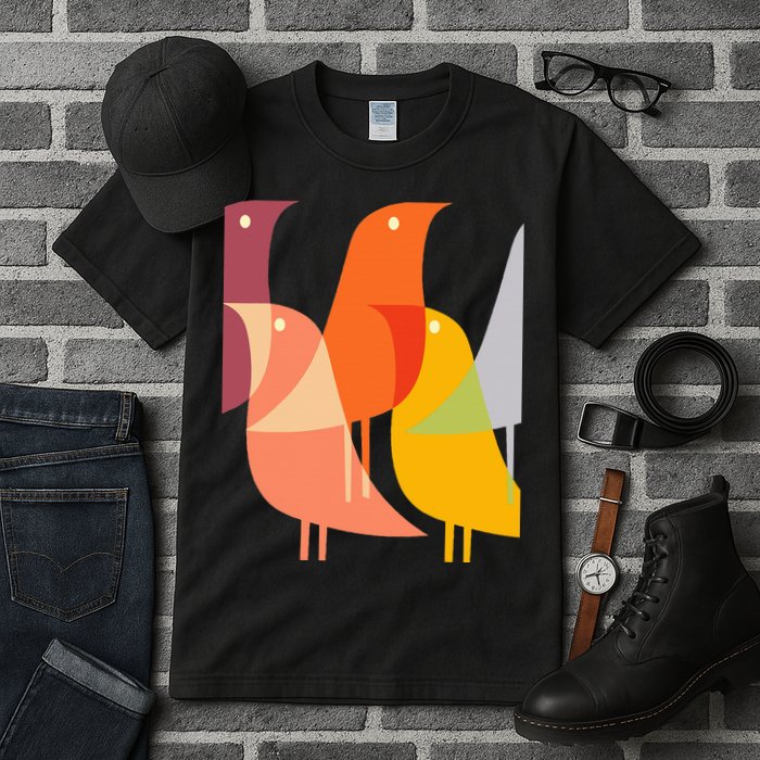 Bird Print Art Deco 60s Style Minimal Hippy Retro Cool Tall T-Shirt