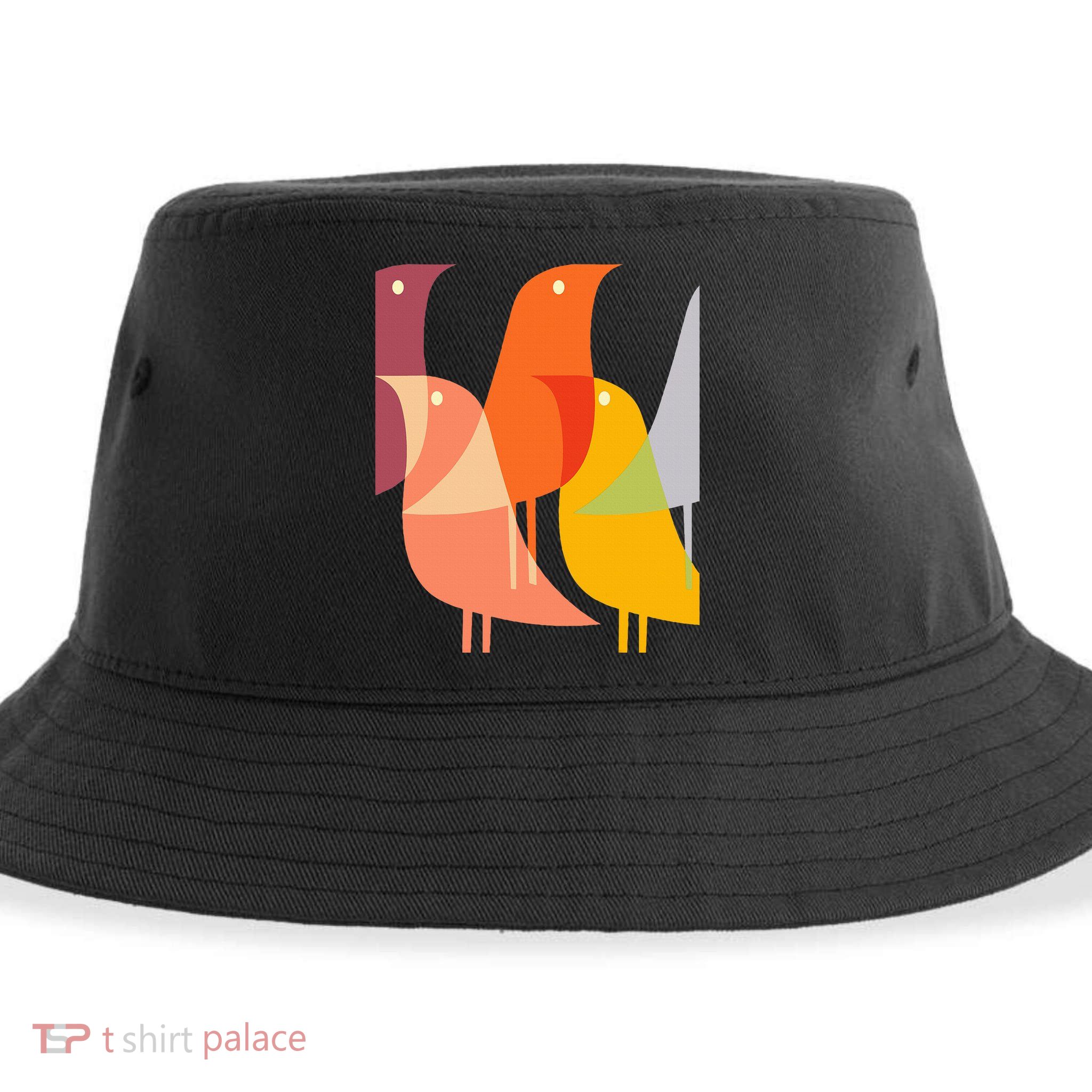 Bird Print Art Deco 60s Style Minimal Hippy Retro Cool Sustainable Bucket Hat