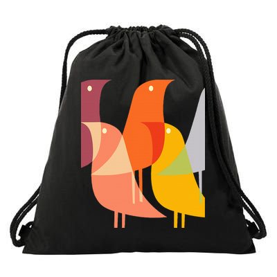 Bird Print Art Deco 60s Style Minimal Hippy Retro Cool Drawstring Bag