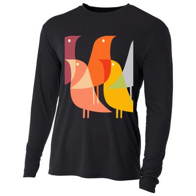 Bird Print Art Deco 60s Style Minimal Hippy Retro Cool Cooling Performance Long Sleeve Crew