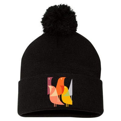 Bird Print Art Deco 60s Style Minimal Hippy Retro Cool Pom Pom 12in Knit Beanie