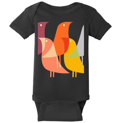 Bird Print Art Deco 60s Style Minimal Hippy Retro Cool Baby Bodysuit