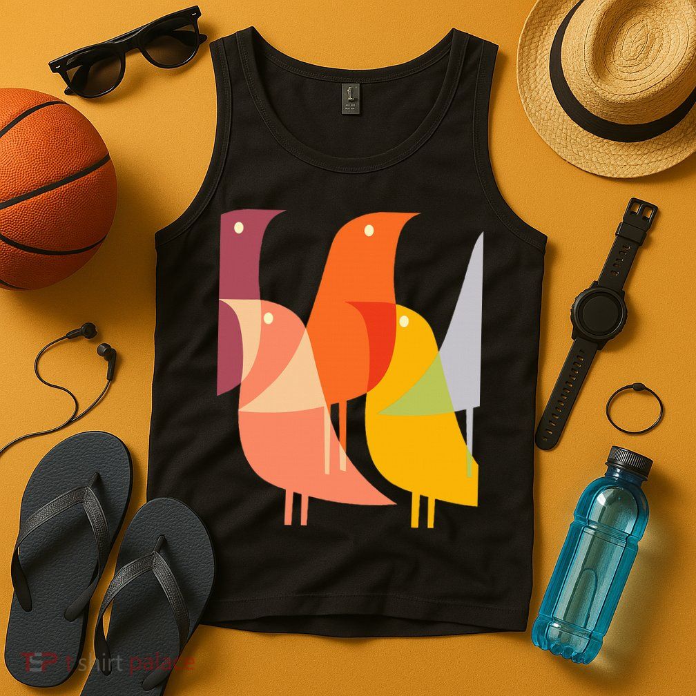 Bird Print Art Deco 60s Style Minimal Hippy Retro Cool Tank Top