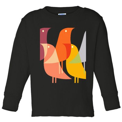 Bird Print Art Deco 60s Style Minimal Hippy Retro Cool Toddler Long Sleeve Shirt