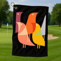 Bird Print Art Deco 60s Style Minimal Hippy Retro Cool Golf Towel