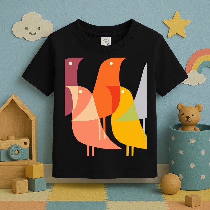 Bird Print Art Deco 60s Style Minimal Hippy Retro Cool Toddler T-Shirt