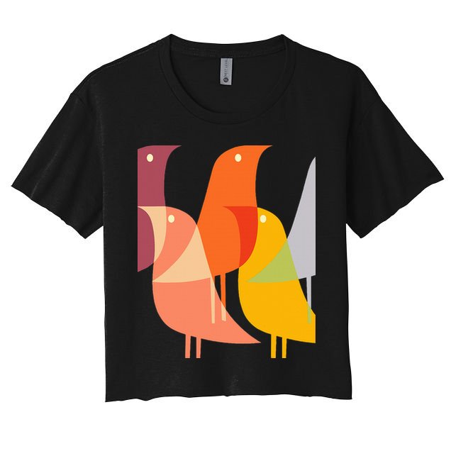 Bird Print Art Deco 60s Style Minimal Hippy Retro Cool Crop Top