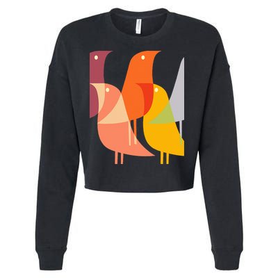 Bird Print Art Deco 60s Style Minimal Hippy Retro Cool Cropped Pullover Crew