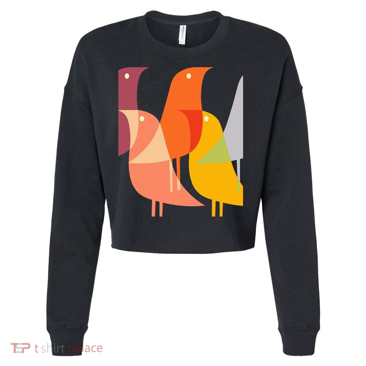 Bird Print Art Deco 60s Style Minimal Hippy Retro Cool Cropped Pullover Crew