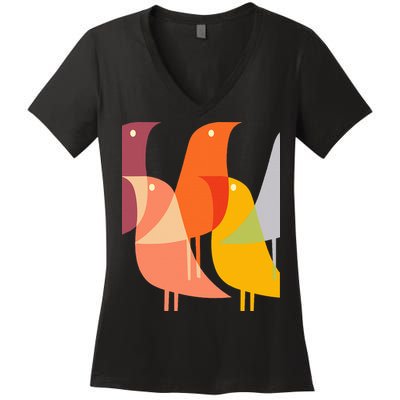 Bird Print Art Deco 60s Style Minimal Hippy Retro Cool Women's V-Neck T-Shirt