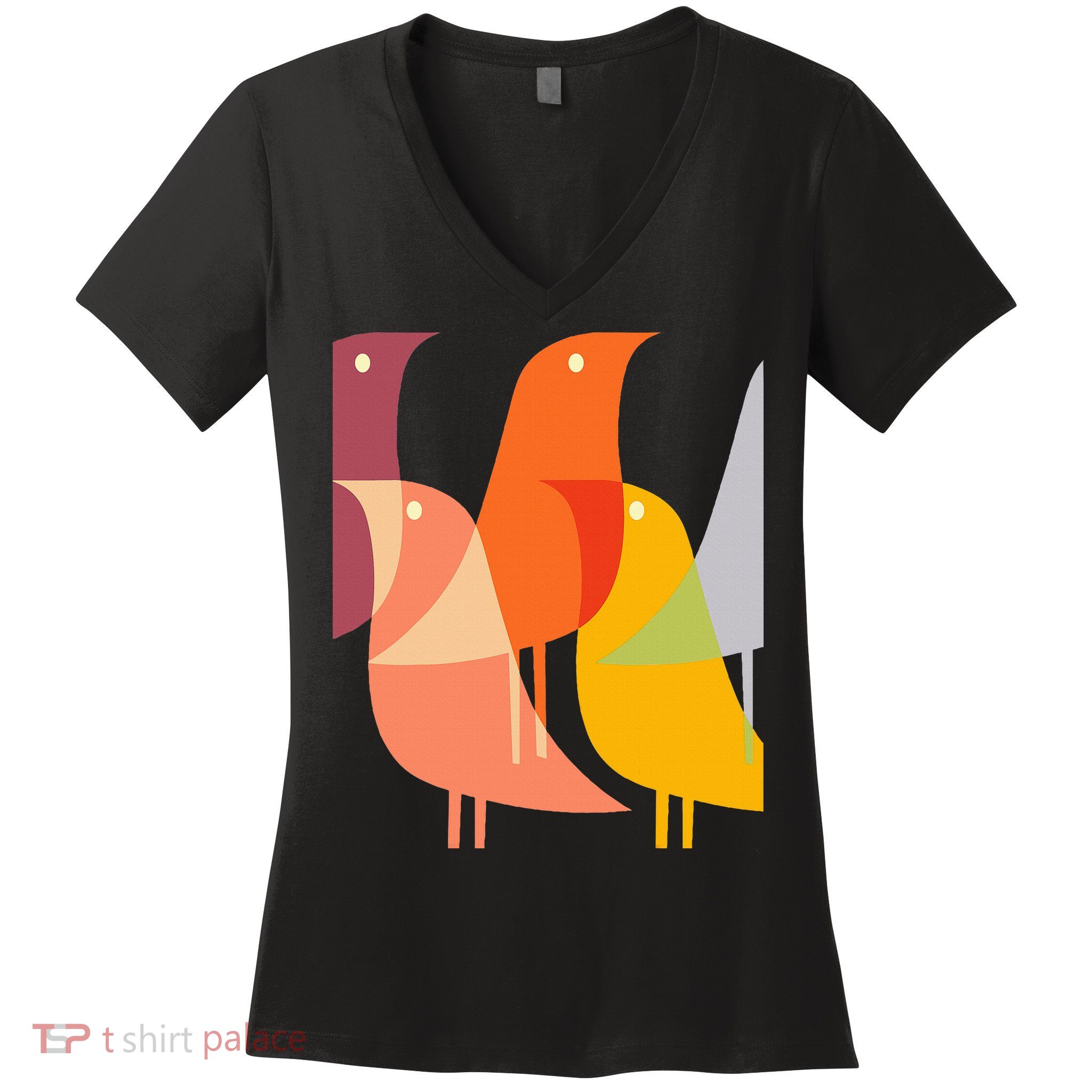 Bird Print Art Deco 60s Style Minimal Hippy Retro Cool Women's V-Neck T-Shirt